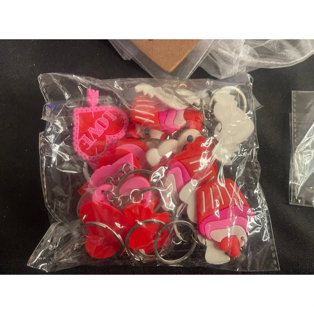 Valentines Day Party‎ Favor Bundle Heart Cork Coasters Keychains and Gift Tags